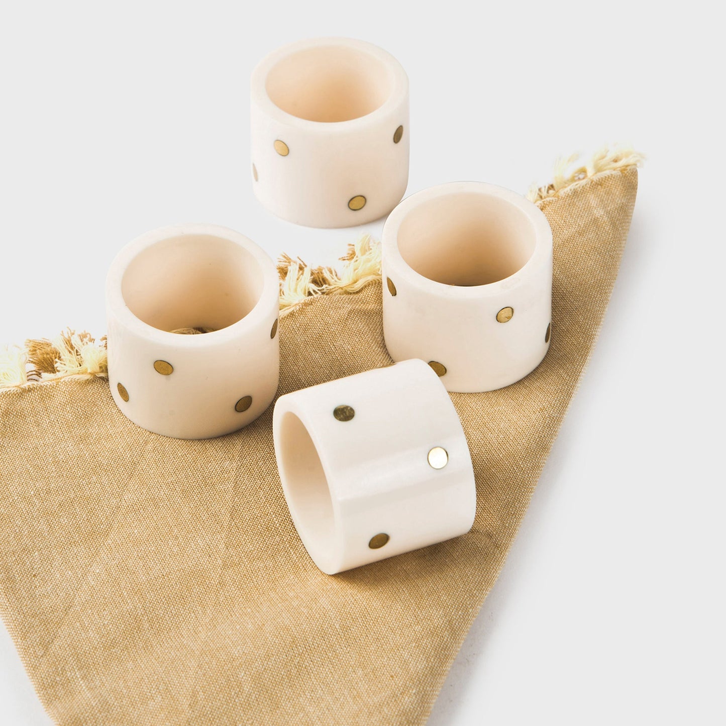 Sitara Napkin Ring Set of 4, White Brass Inlay