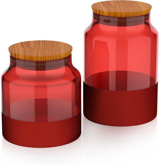 Glass Storage Containers Set of 2 (30oz &21.5oz ) – Multifunctional Glass Containers (Red)