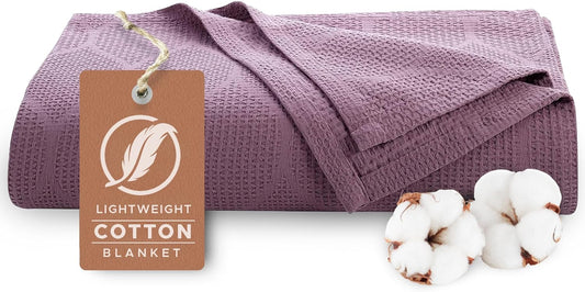 Thin Lightweight Cotton Blankets Skin-Friendly, Breathable, and Fade-Resistant - Modern Bedding Essentials for Year-Round Comfort, Style, and Quality Sleep Experience. King Large 108”X 90”-Plum