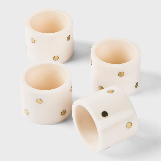Sitara Napkin Ring Set of 4, White Brass Inlay