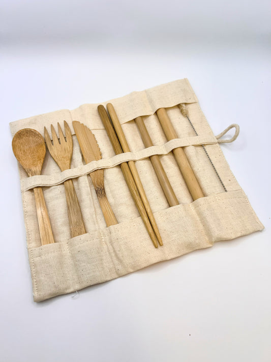 Bamboo Travel Cutlery Kit - Reusable